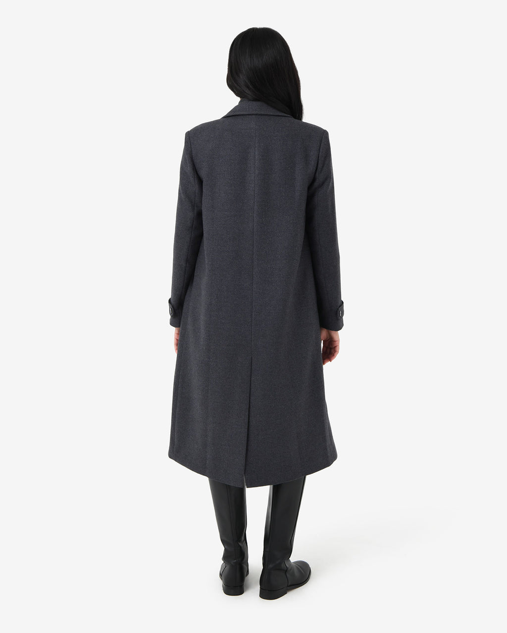 Jacquie Double Breasted Coat in charcoal — back view