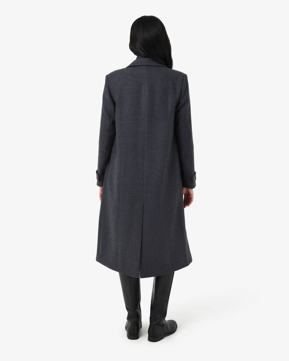 Jacquie Double Breasted Coat in charcoal — back view