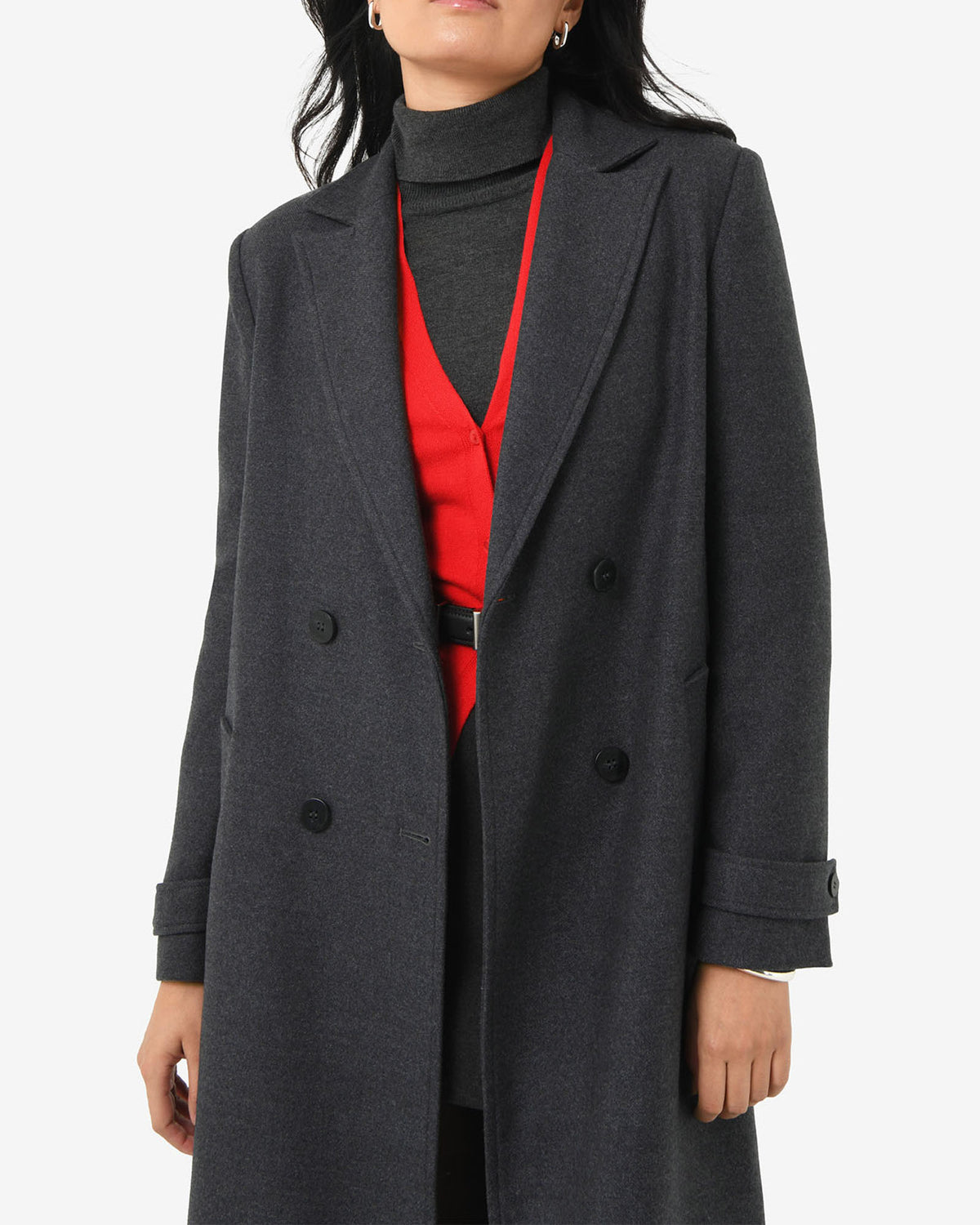 Jacquie Double Breasted Coat in charcoal — close-up view