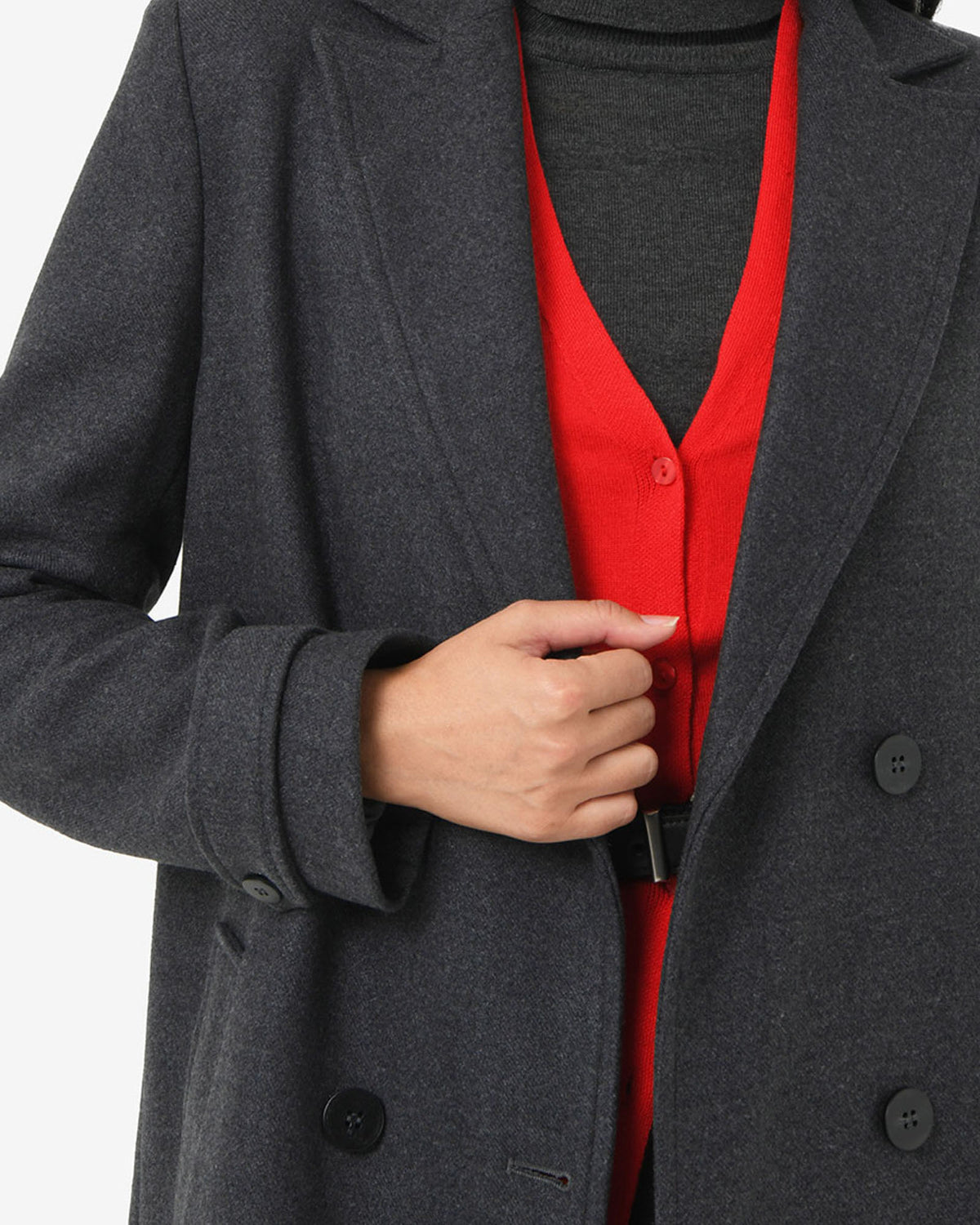 Jacquie Double Breasted Coat in charcoal — fabric detail