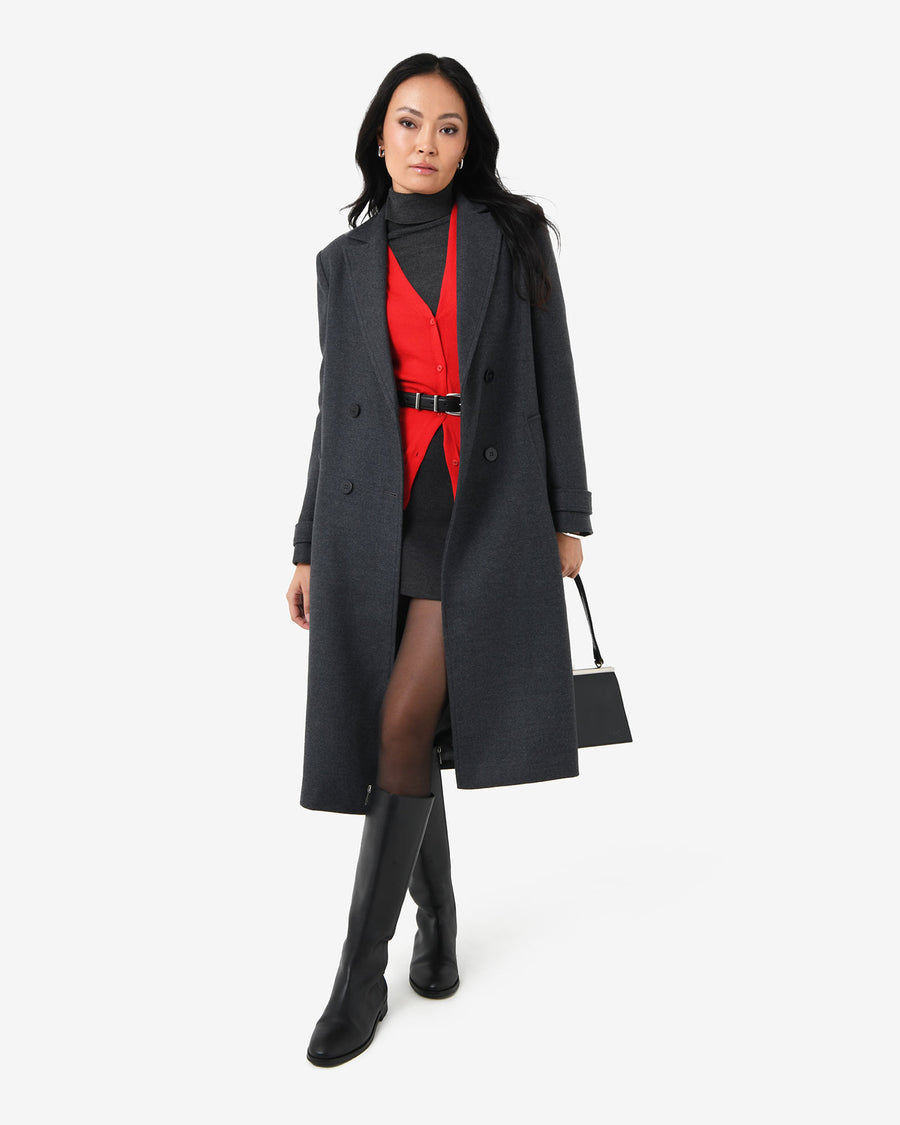 Jacquie Double Breasted Coat in charcoal — full-length view