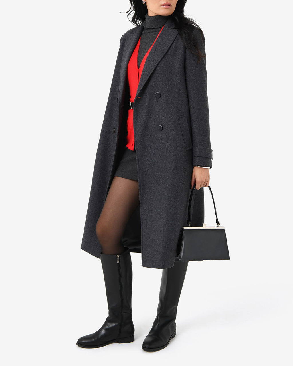 Jacquie Double Breasted Coat in charcoal — side view