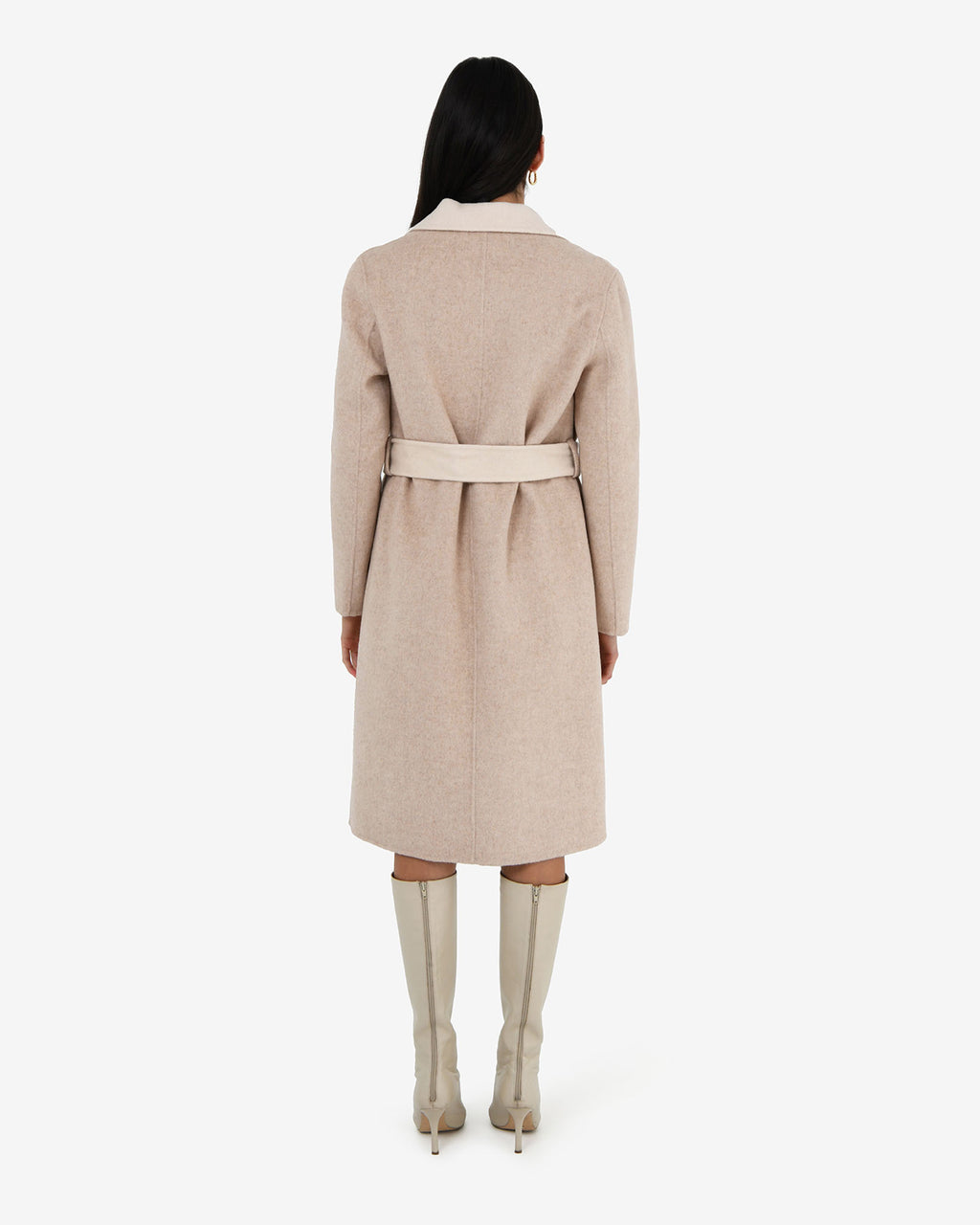Camille Wool Tie Coat in oat marle — back view