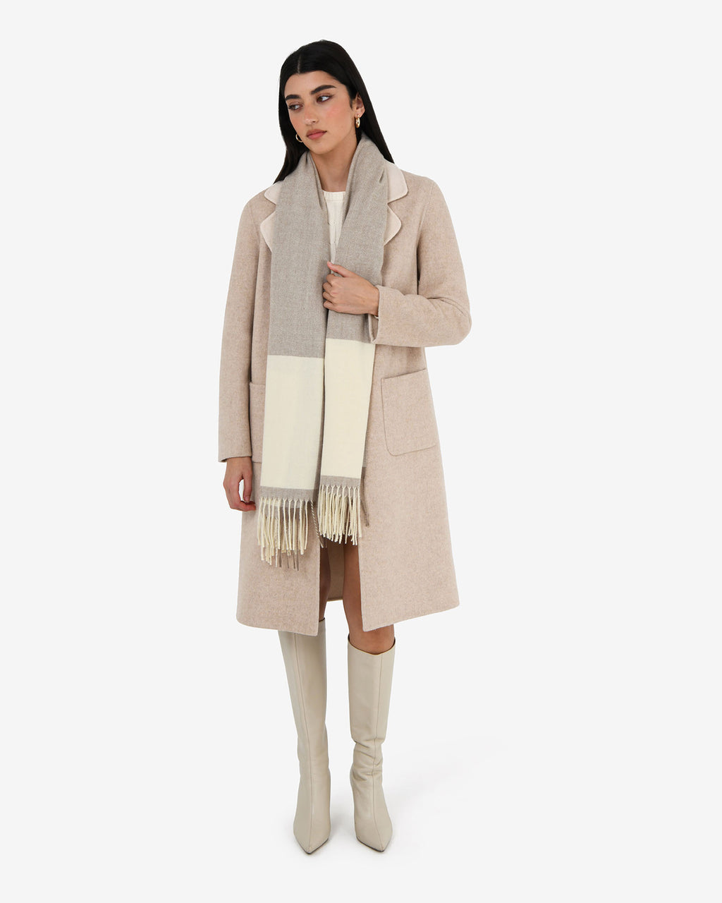 Camille Wool Tie Coat in oat marle — full-length view 3