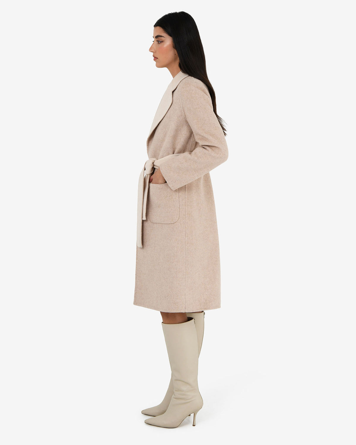 Camille Wool Tie Coat in oat marle — side view