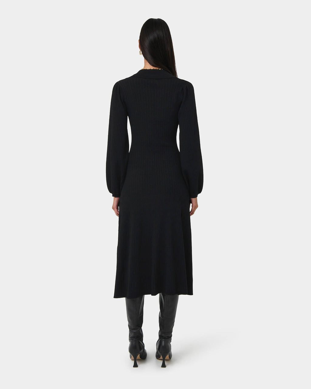 Lara Collar Midi Knit Dress in black — back view