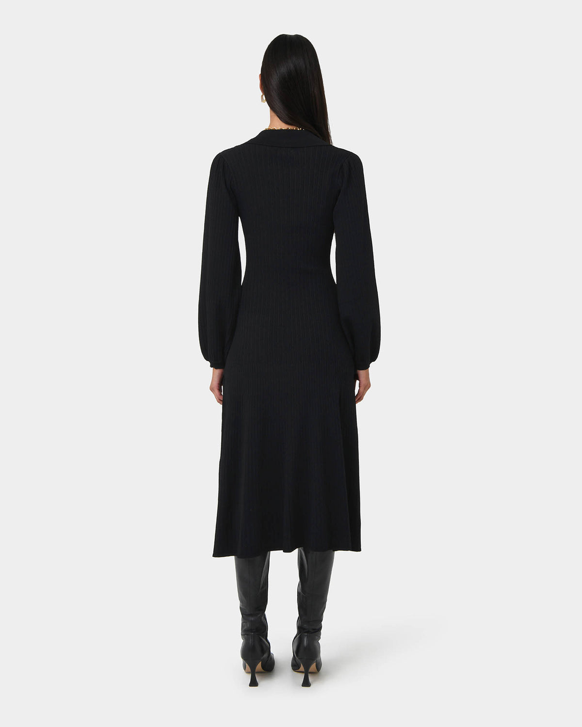 Lara Collar Midi Knit Dress in black — back view