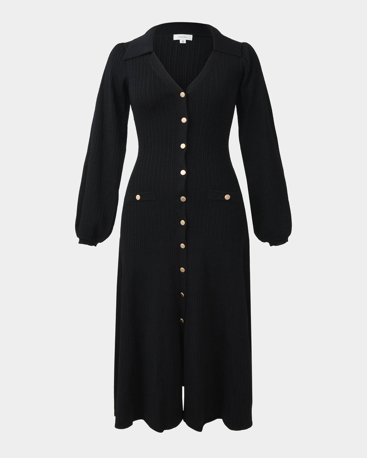 Lara Collar Midi Knit Dress in black — product-only view