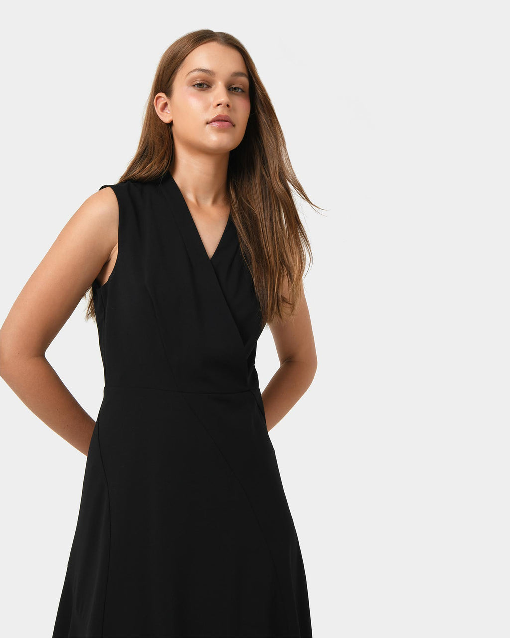 Polly Bias Midi Dress in black — close-up view