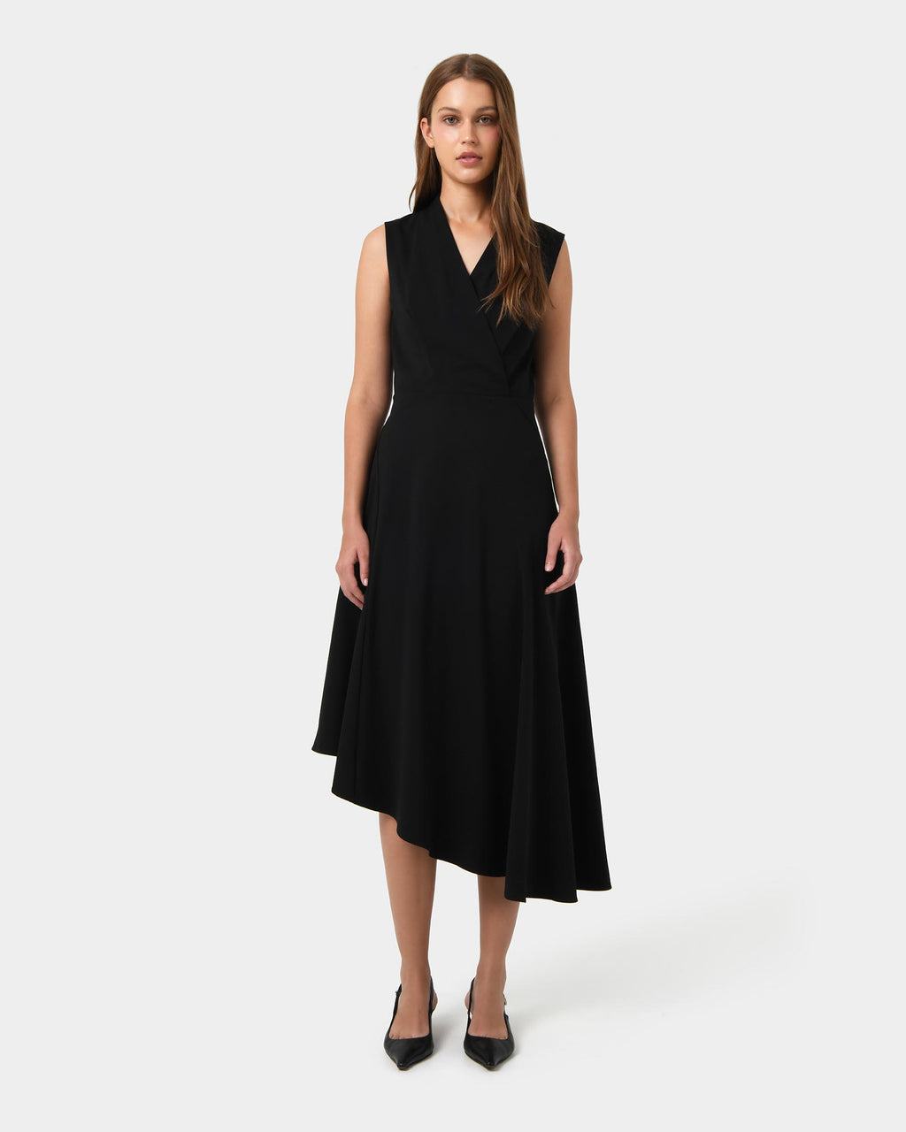 Polly Bias Midi Dress in black — full-length view