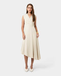 Polly Bias Midi Dress in ecru — full-length view
