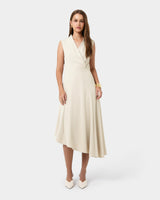 Polly Bias Midi Dress in ecru — full-length view