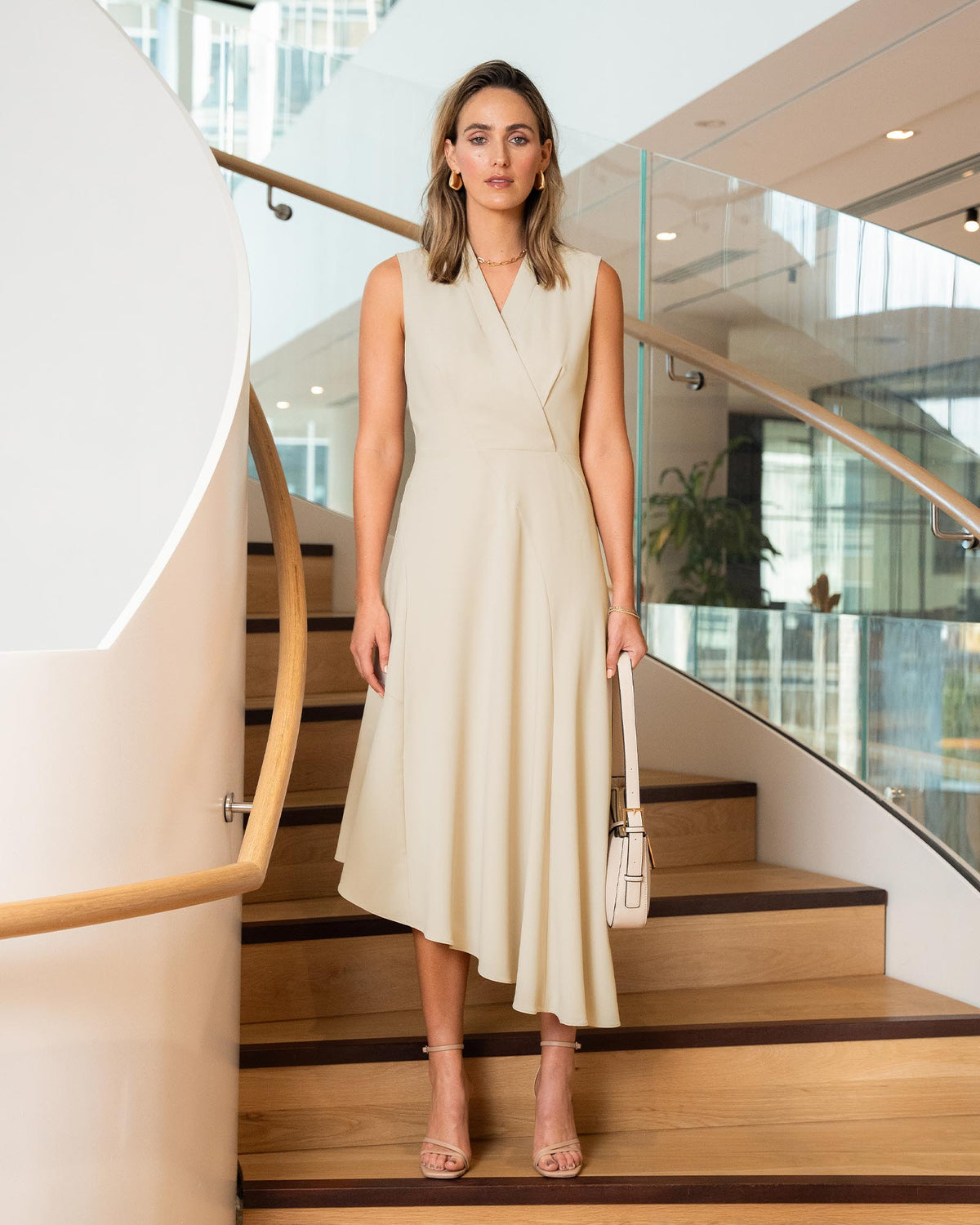 Polly Bias Midi Dress in ecru — alternate view