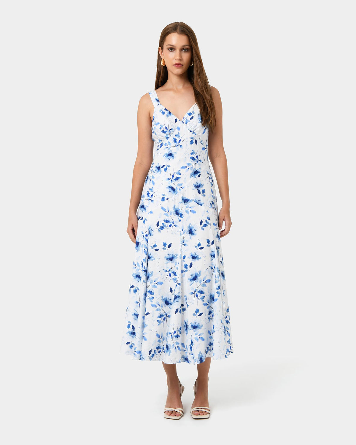 Tessie Godet Panel Dress in watercolour — full-length view