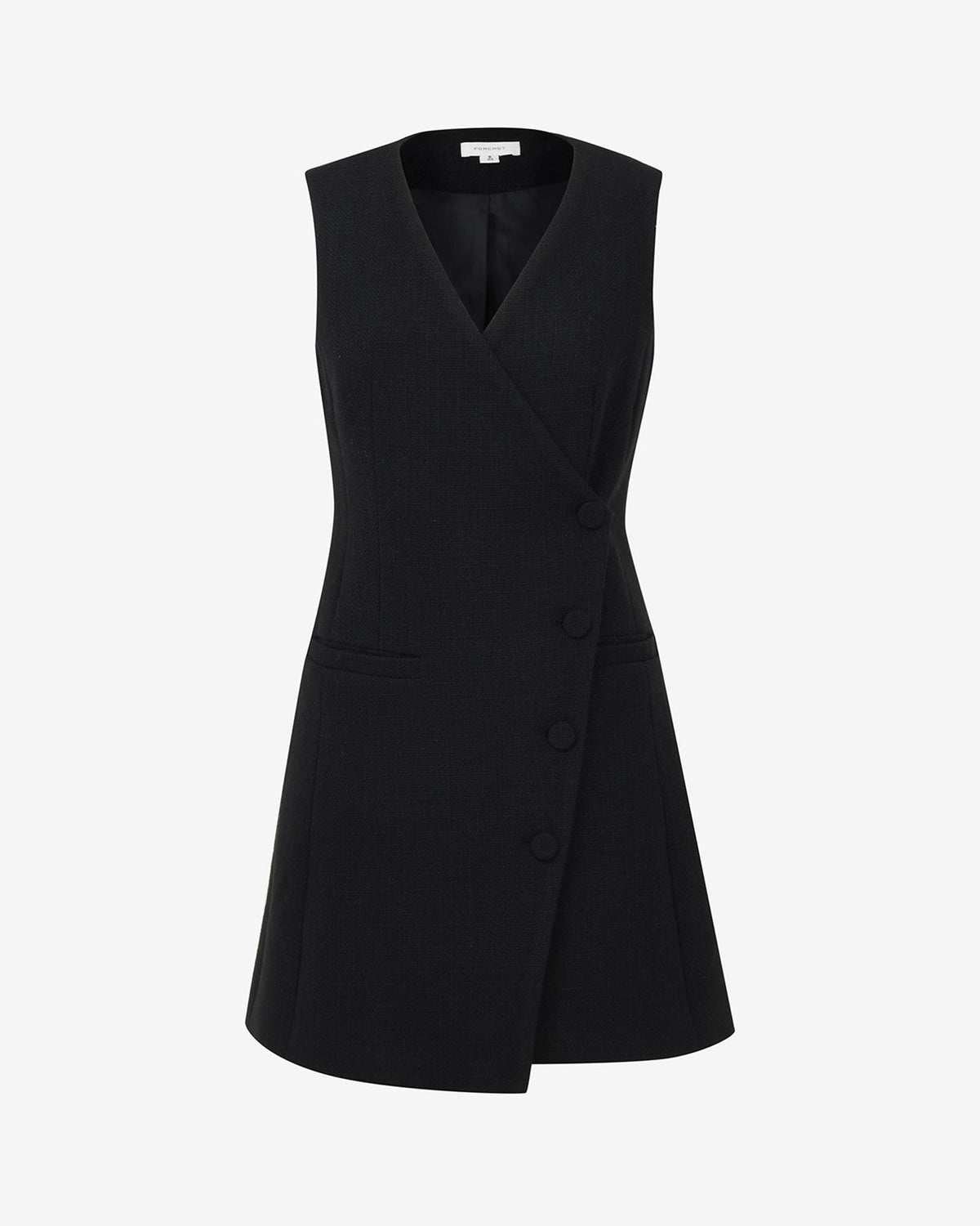 Beth Asymmetric Mini Dress in black — product-only view