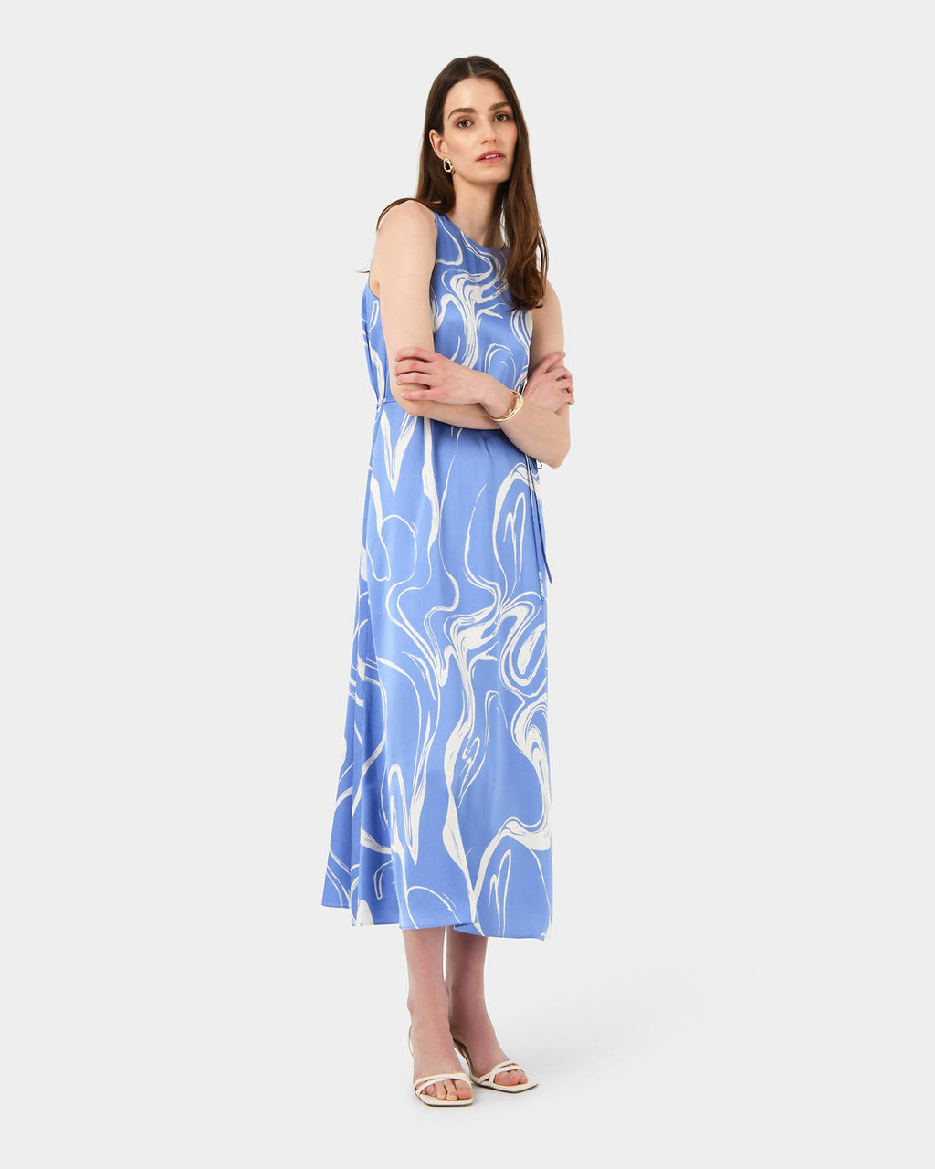 Gretchen Printed Midi Dress in blue swirl — side view