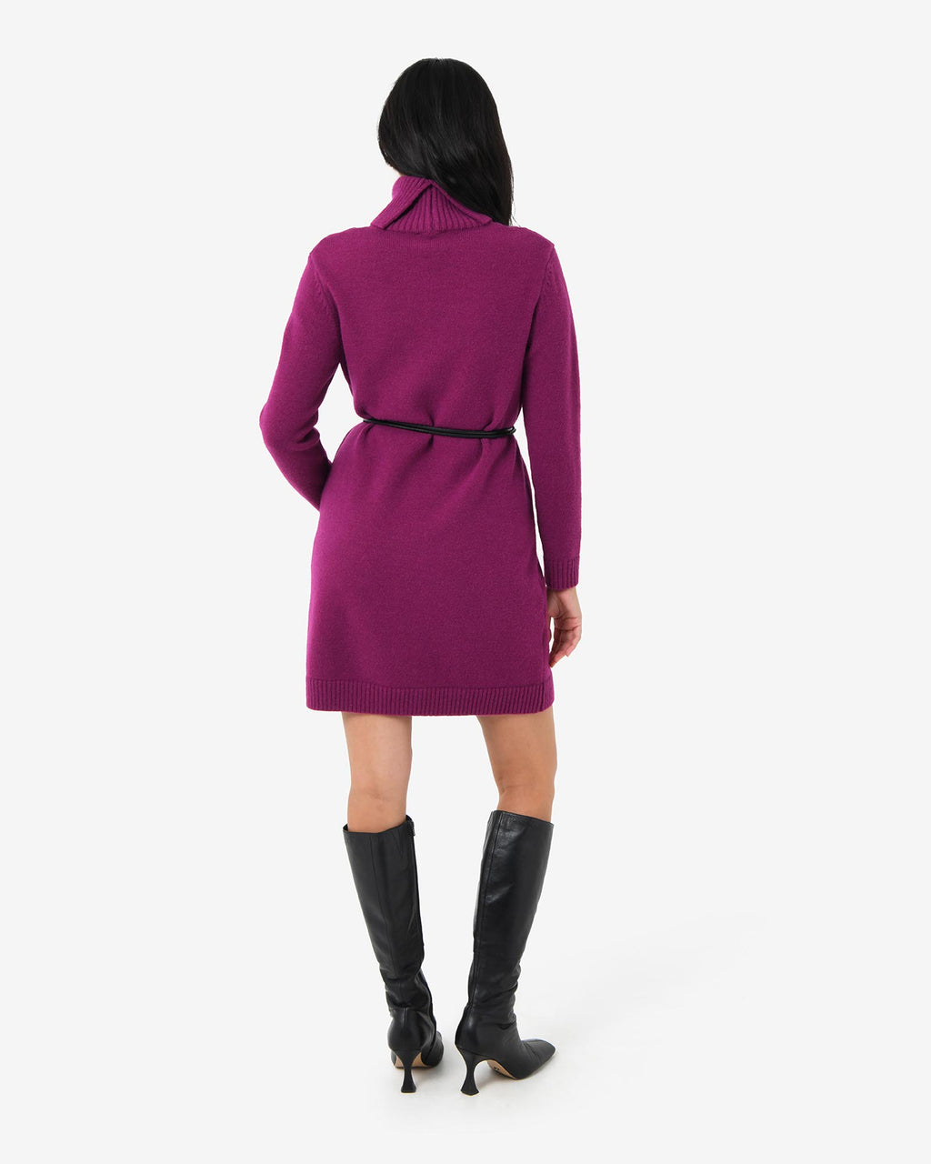 Sasha Wool Blend Knit Dress in berry — back view