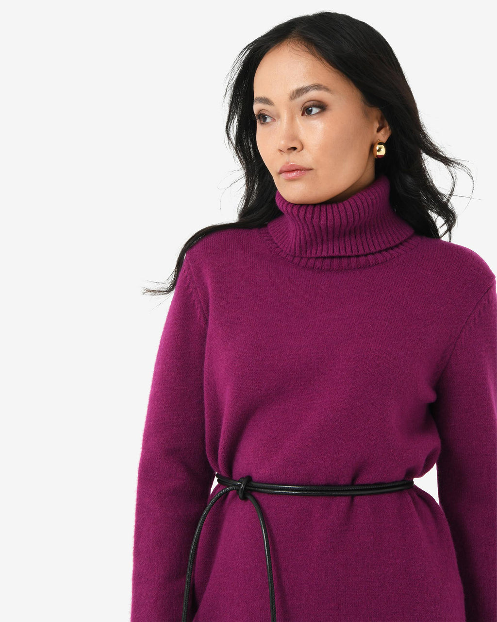 Sasha Wool Blend Knit Dress in berry — fabric detail