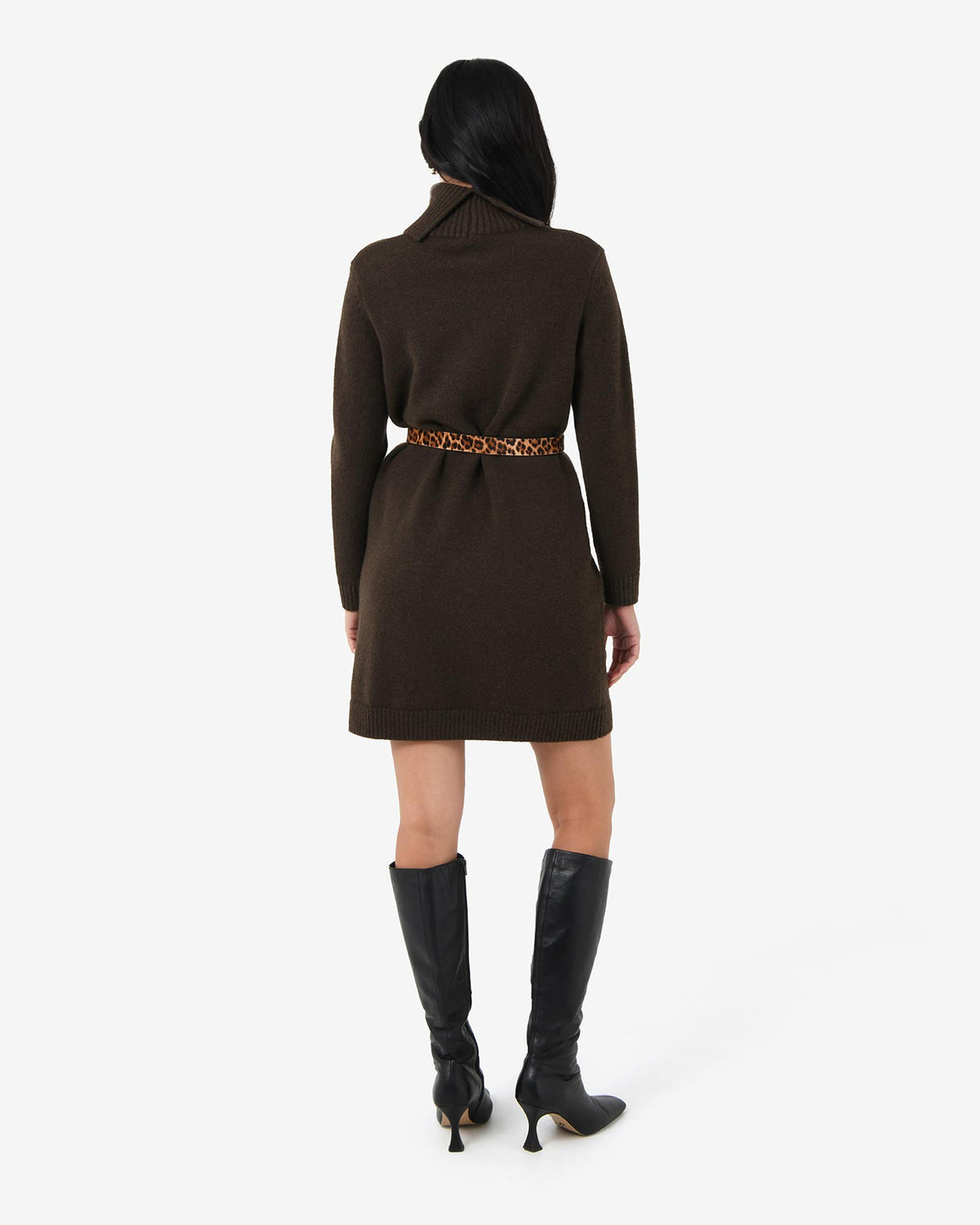 Sasha Wool Blend Knit Dress in espresso — back view