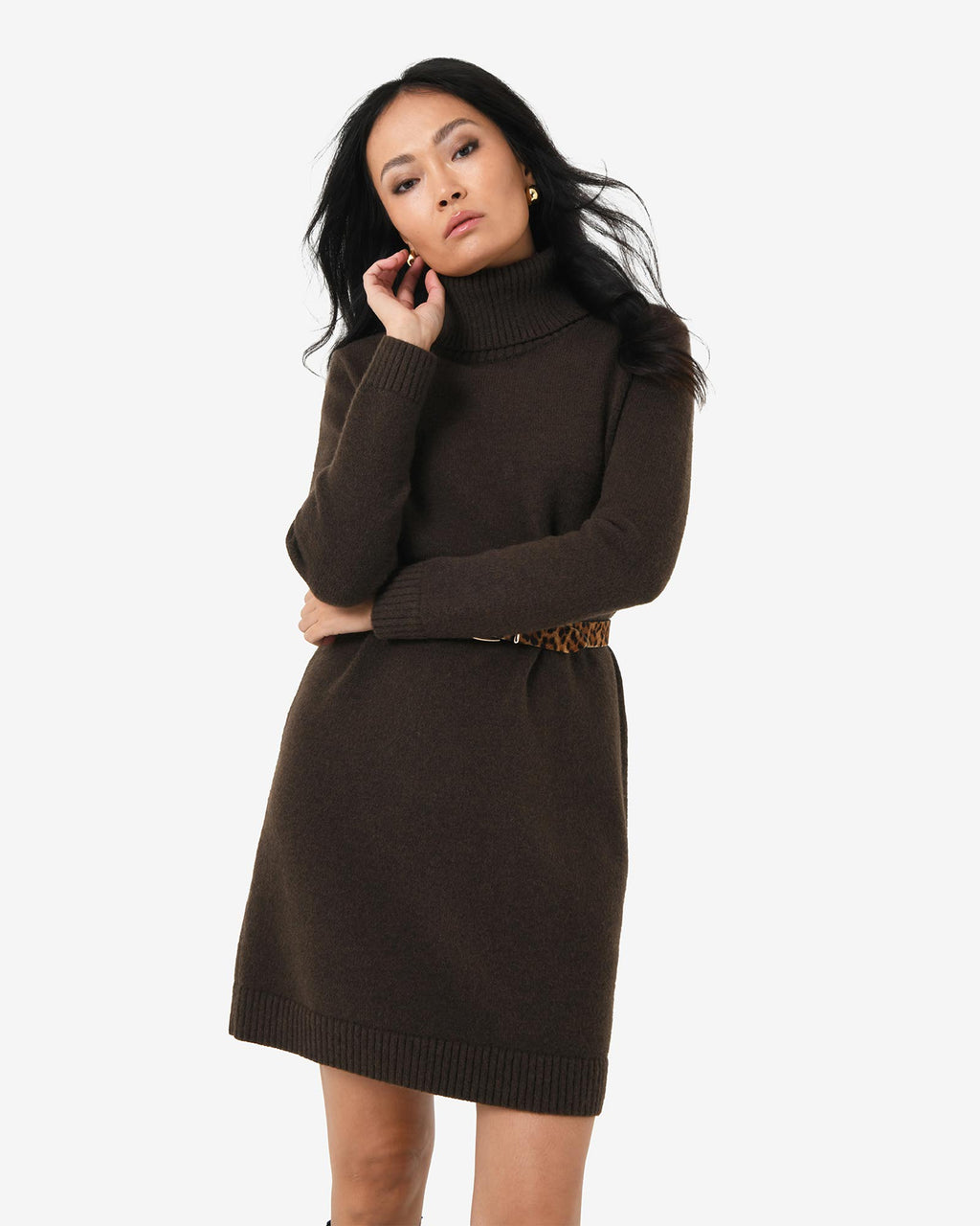 Sasha Wool Blend Knit Dress in espresso — close-up view