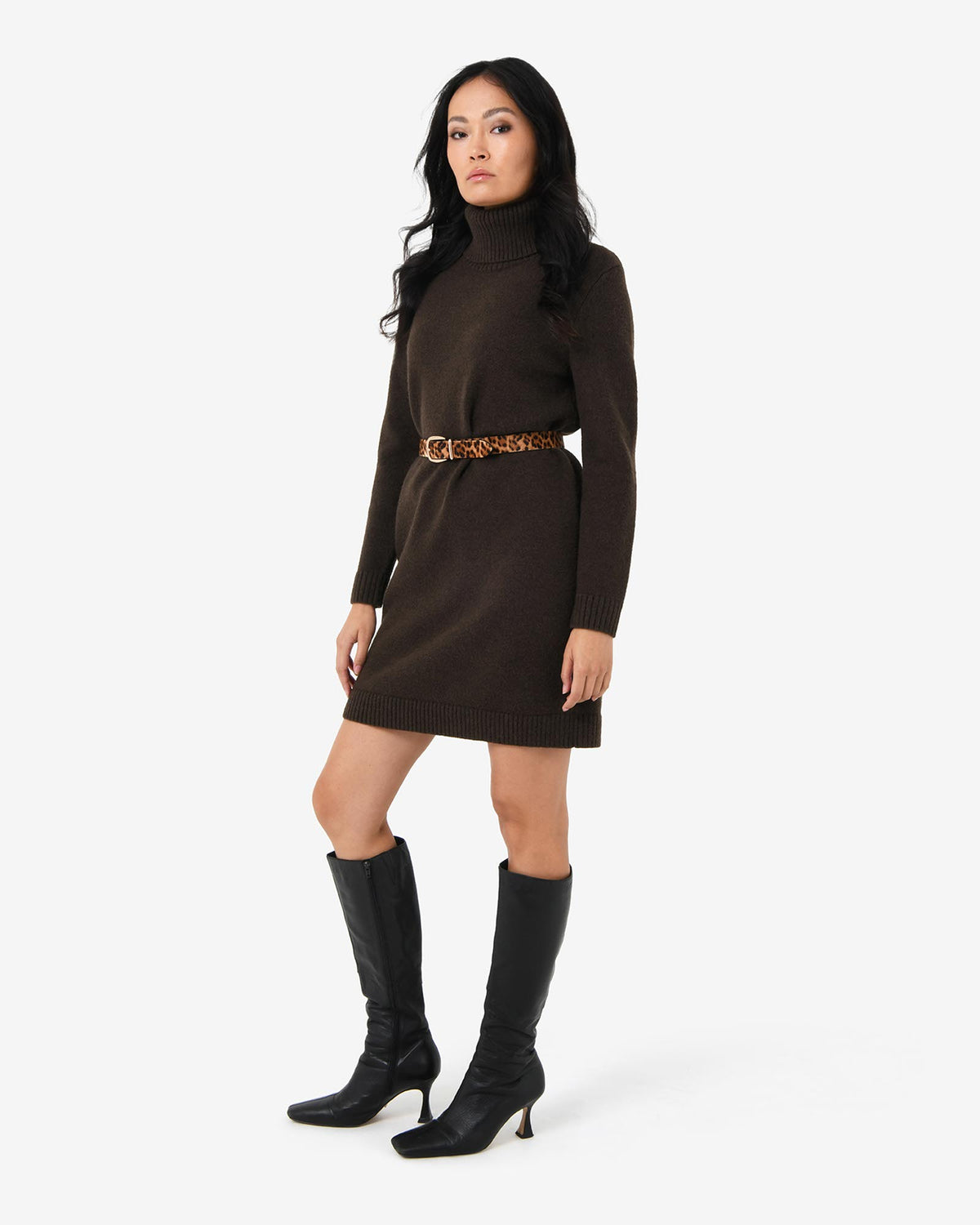 Sasha Wool Blend Knit Dress in espresso — side view