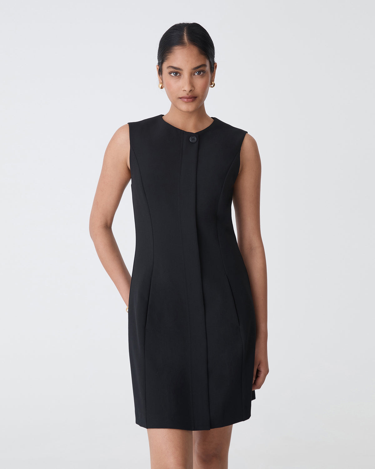 Pera Concealed Panel Dress in black — close-up view