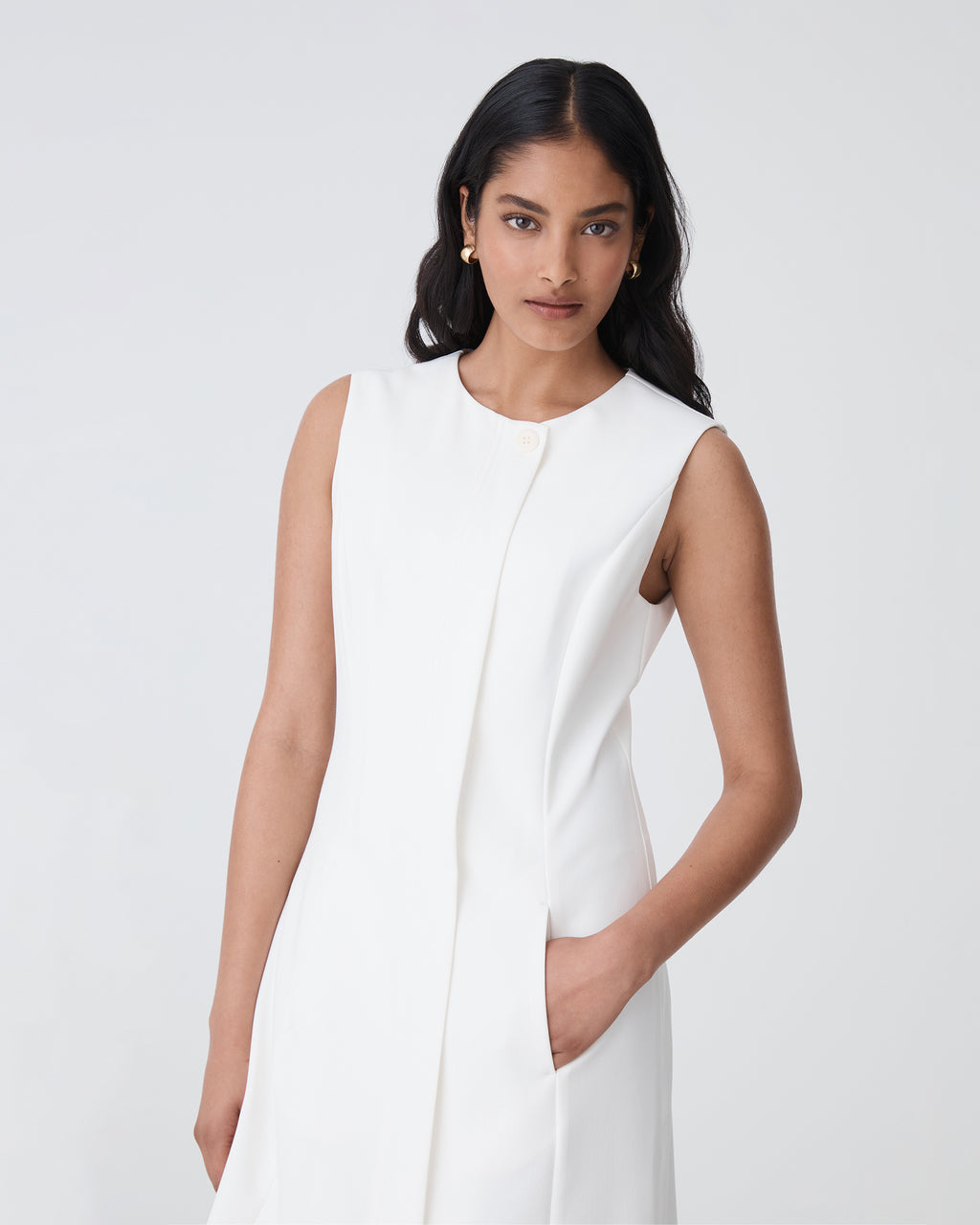 Pera Concealed Panel Dress in ivory — fabric detail