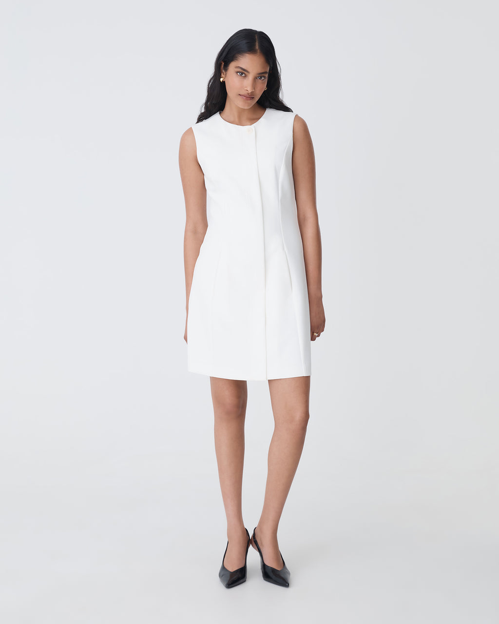 Pera Concealed Panel Dress in ivory — full-length view