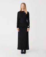 Isobel Bamboo Ruched Dress in black — full-length view