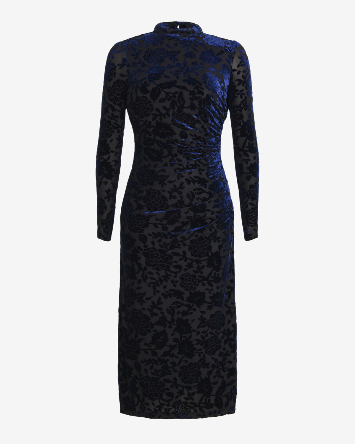 Sapphire Velvet Burnout Dress in blue velvet — product-only view