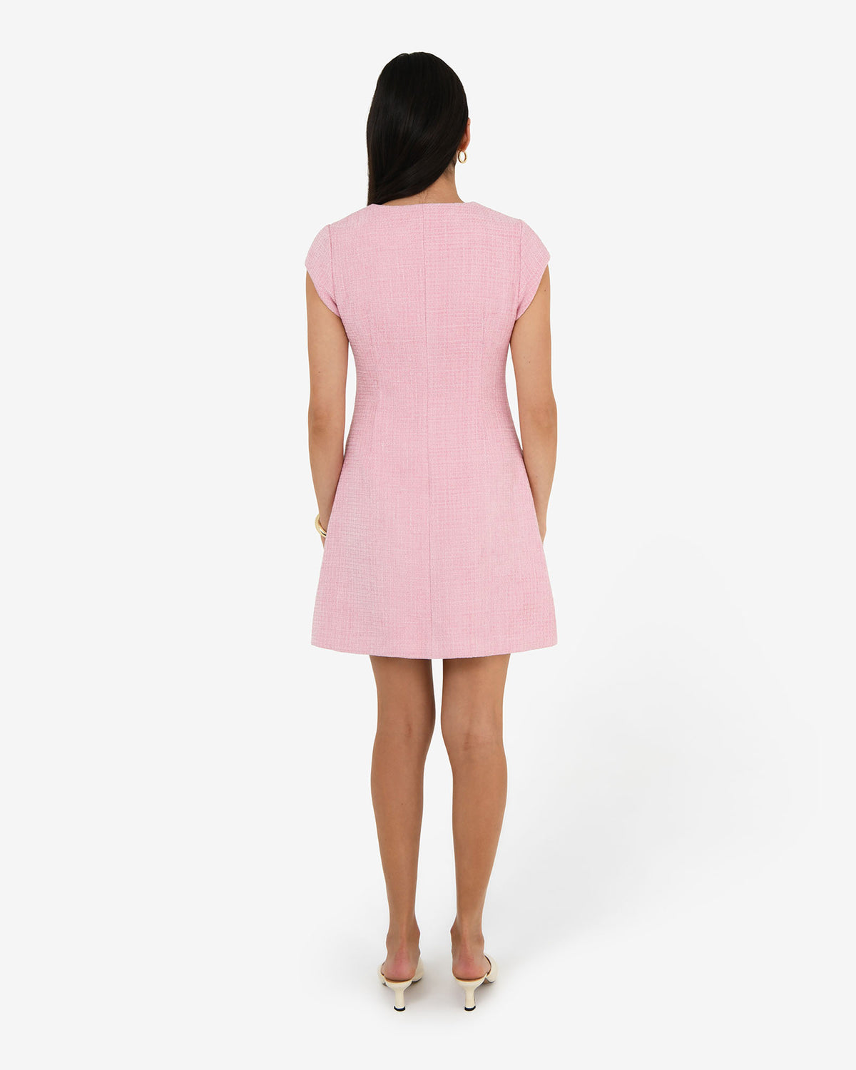 Cynthia Tweed Short Dress in pink — back view