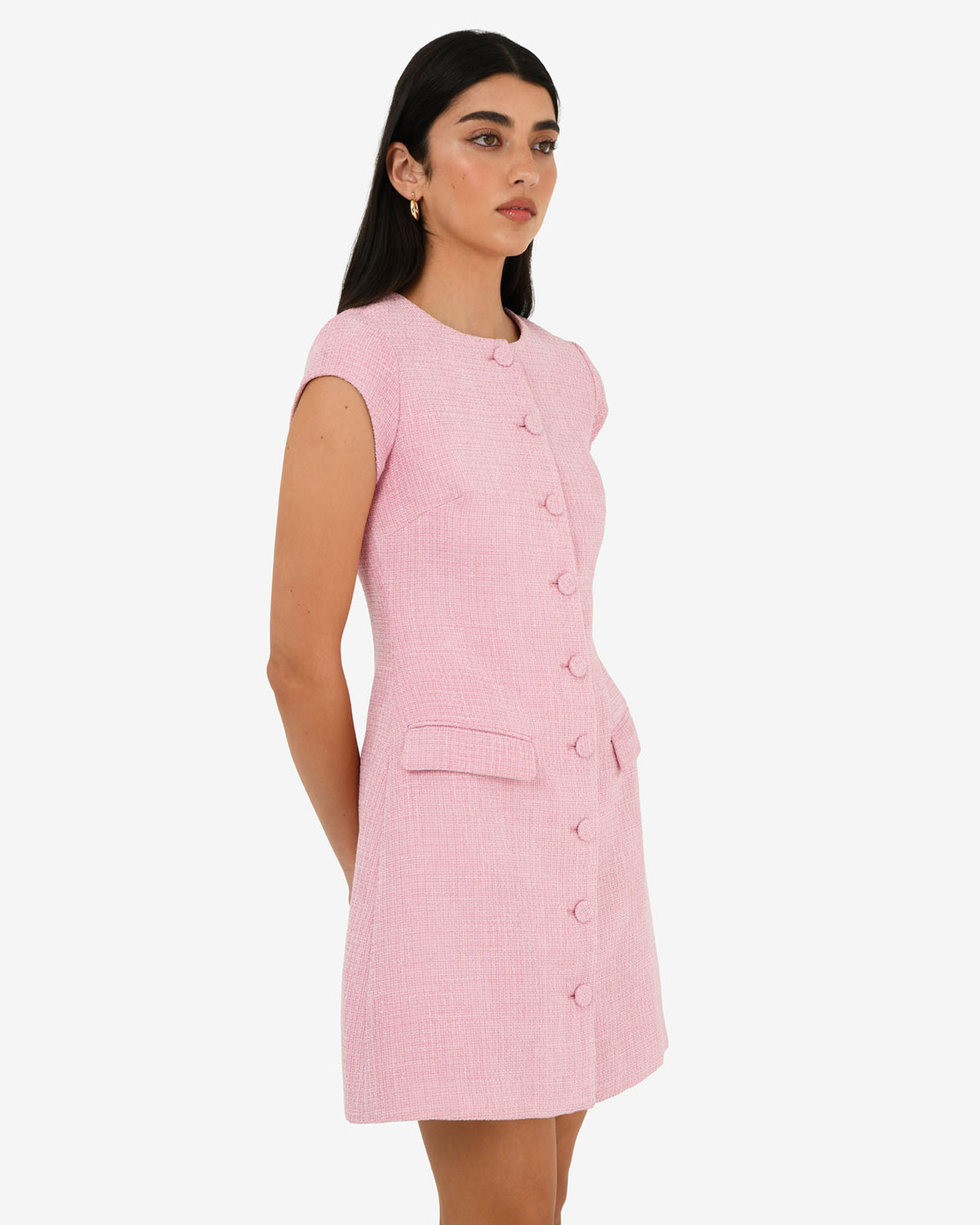 Cynthia Tweed Short Dress in pink — side view