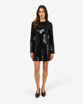 Mimi Shift Sequin Dress in black sequin — full-length view