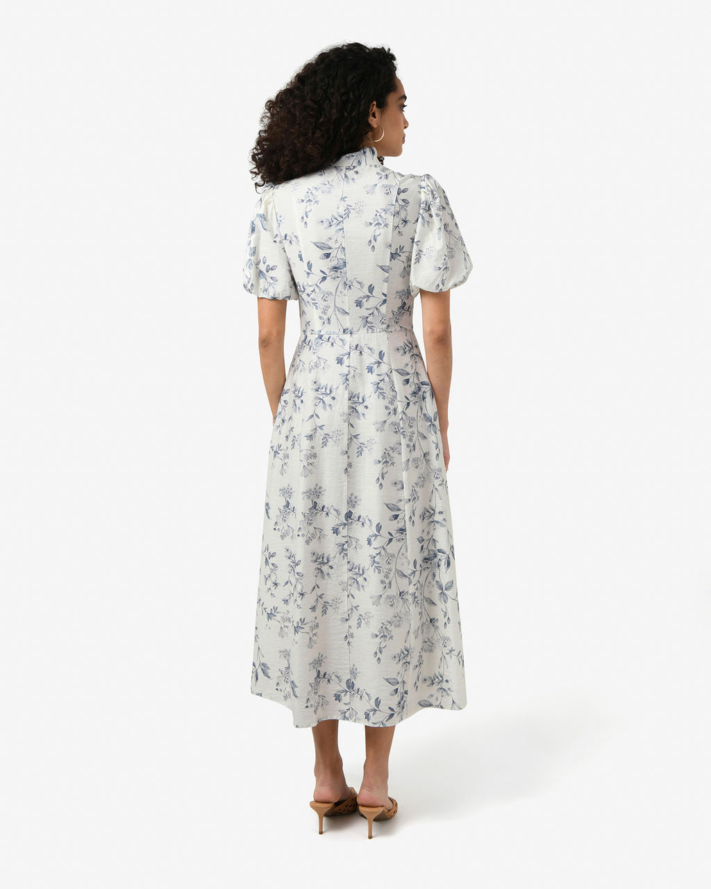 Jasmine Puff Sleeve Dress in ivory blue — back view