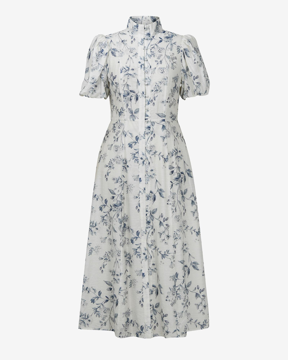 Jasmine Puff Sleeve Dress in ivory blue — product-only view