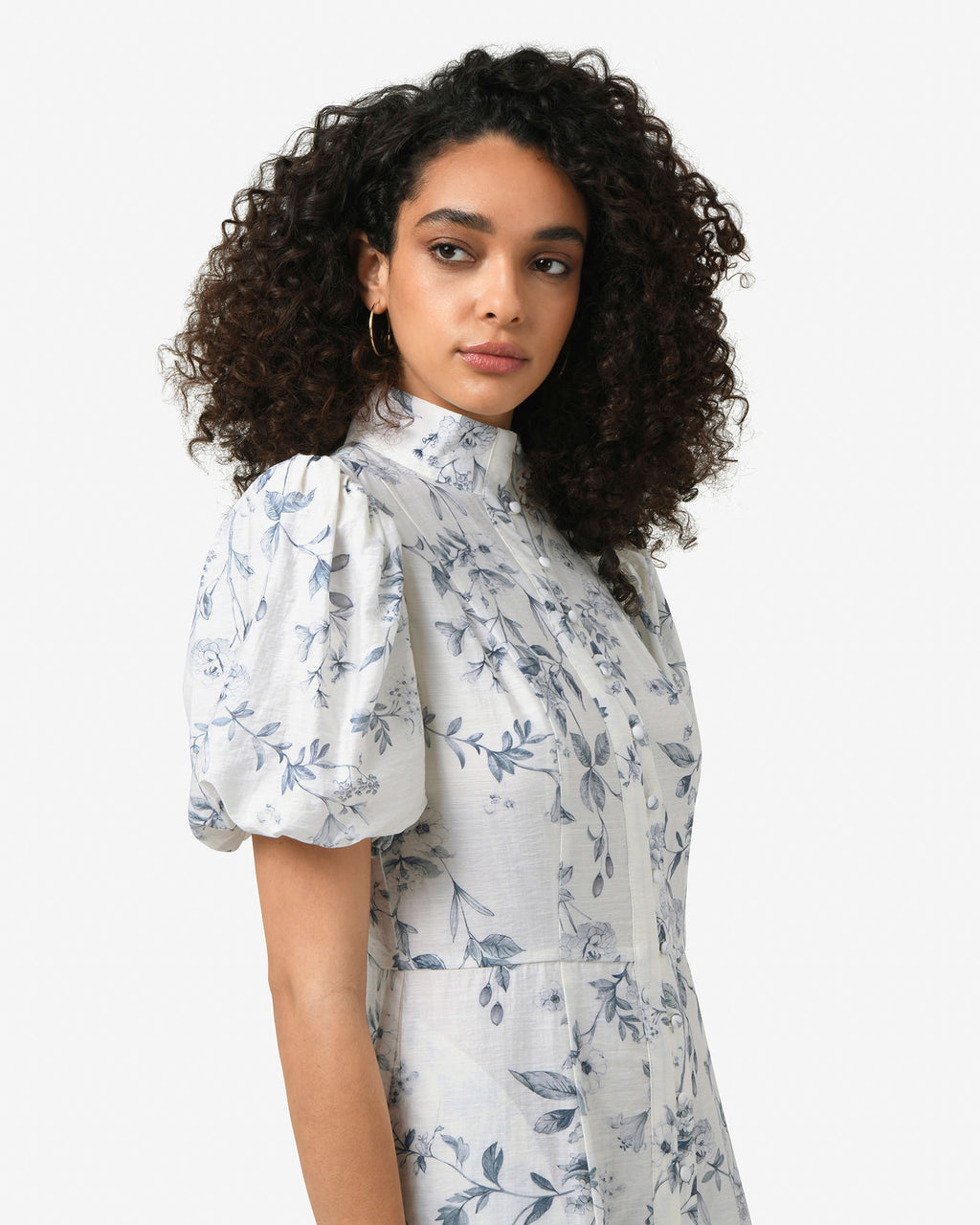 Jasmine Puff Sleeve Dress in ivory blue — side view 2