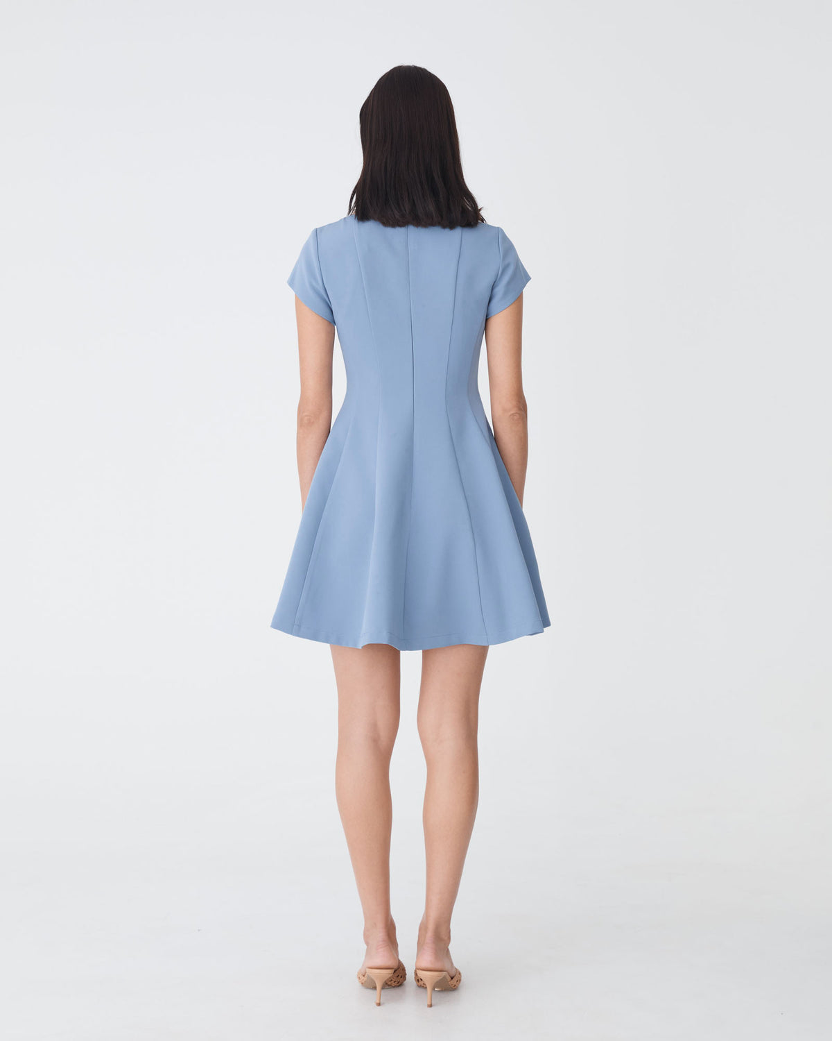 Darcy Short Sleeve Panel Dress in dusk blue — back view