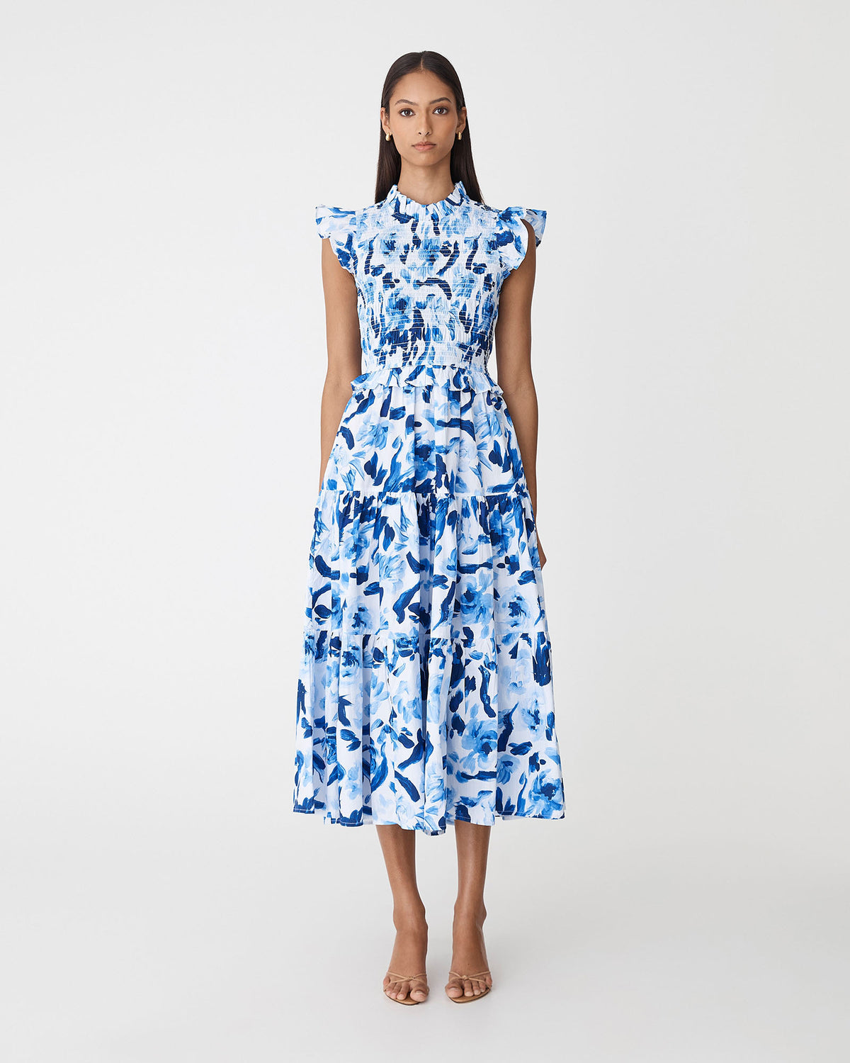 Georgia Cotton Poplin Dress in blue ivory — full-length view 2