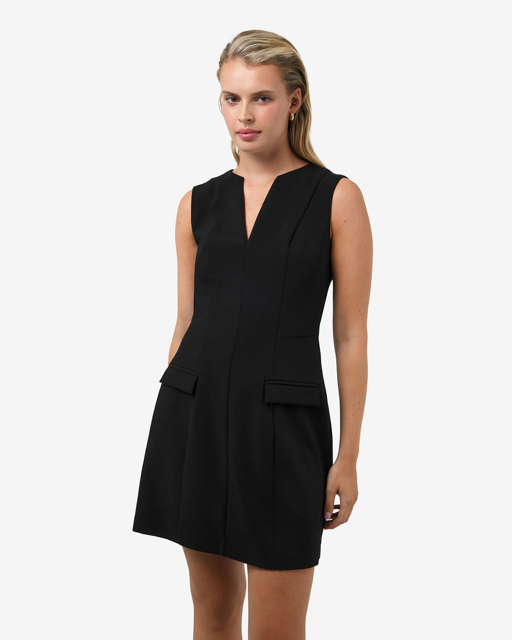 Nikki Tailored Mini Dress in black — close-up view 2