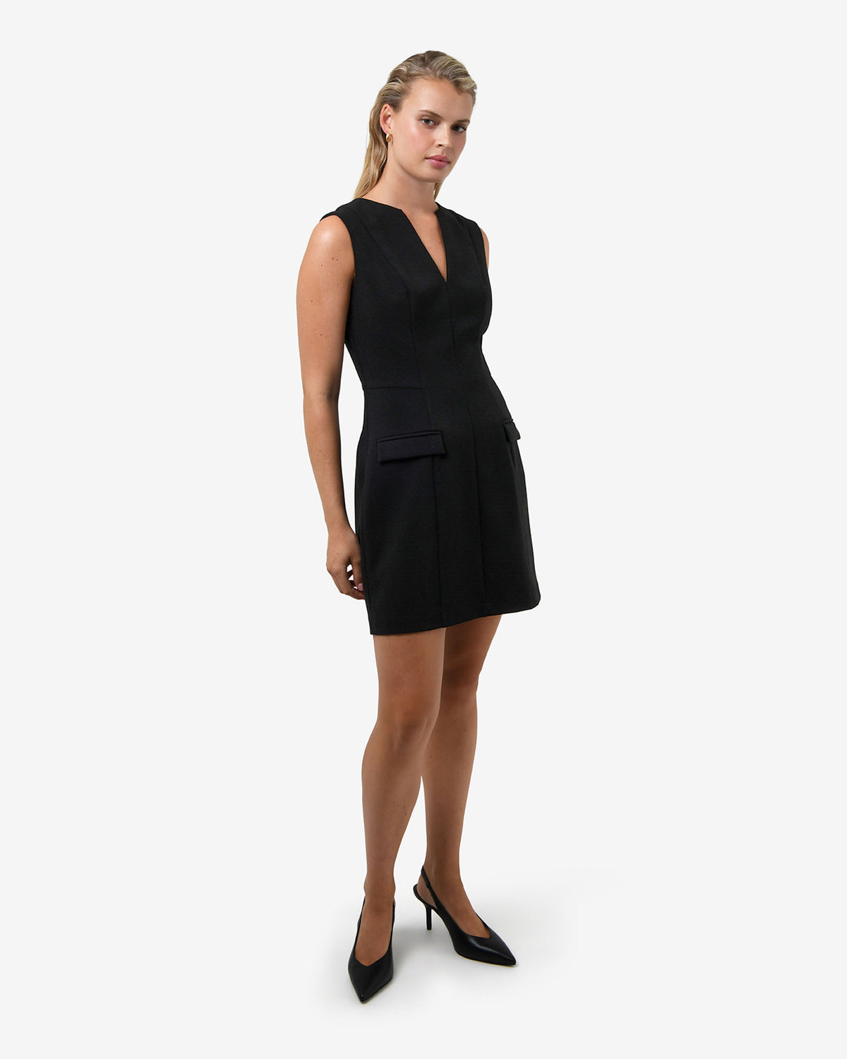 Nikki Tailored Mini Dress in black — side view