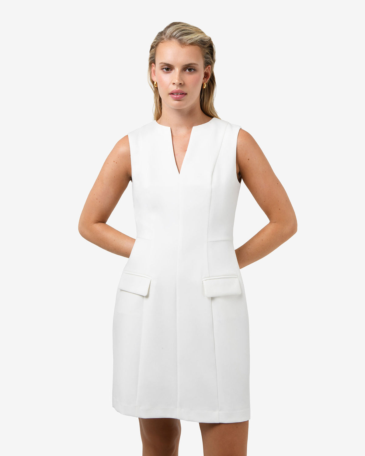 Nikki Tailored Mini Dress in ivory — close-up view