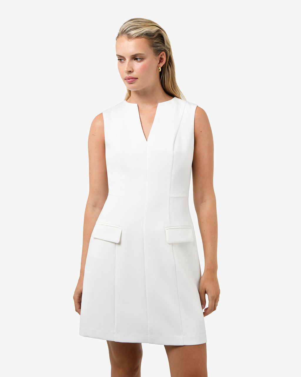 Nikki Tailored Mini Dress in ivory — close-up view 2