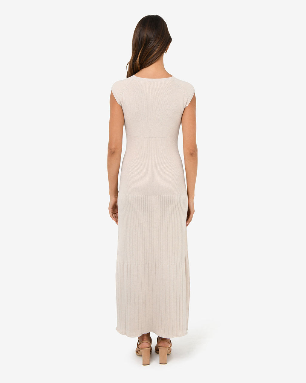 Lourdes Ribbed Knit Dress in buttercream — back view