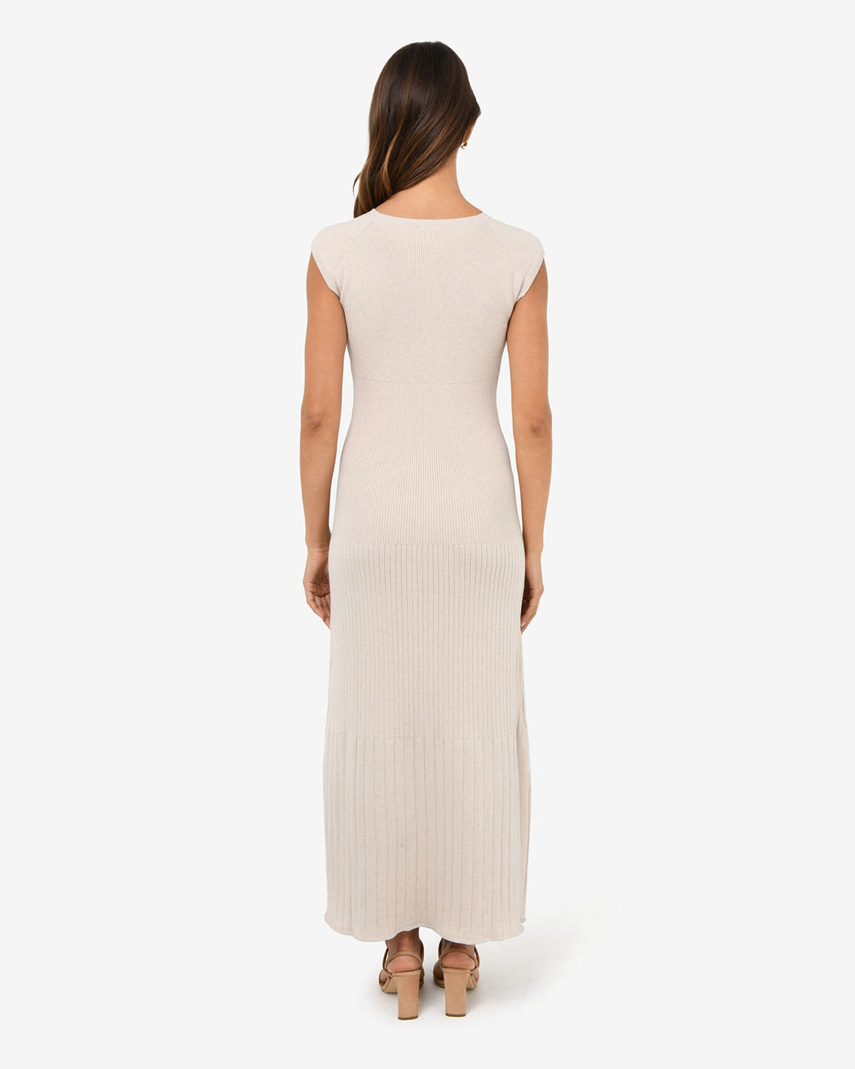Lourdes Ribbed Knit Dress in buttercream — back view