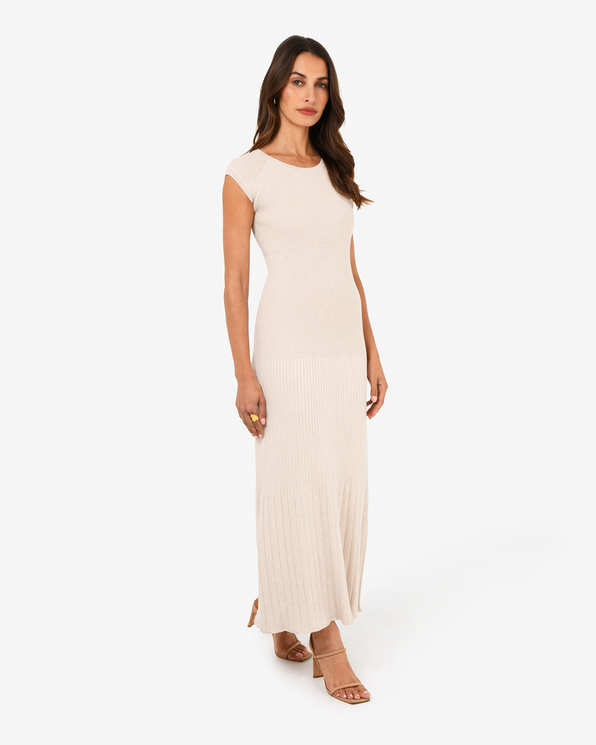 Lourdes Ribbed Knit Dress in buttercream — side view