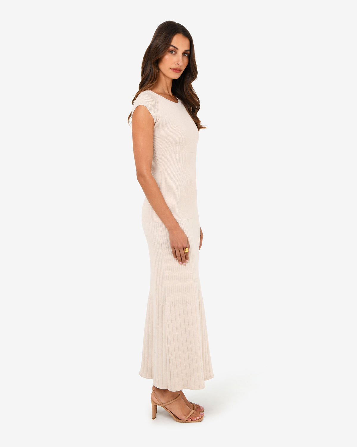 Lourdes Ribbed Knit Dress in buttercream — side view 2