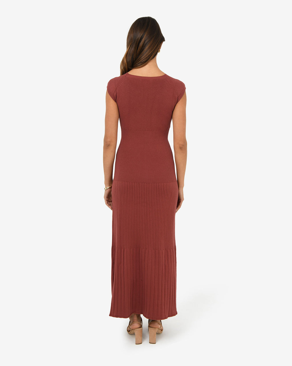 Lourdes Ribbed Knit Dress in clay — view 5