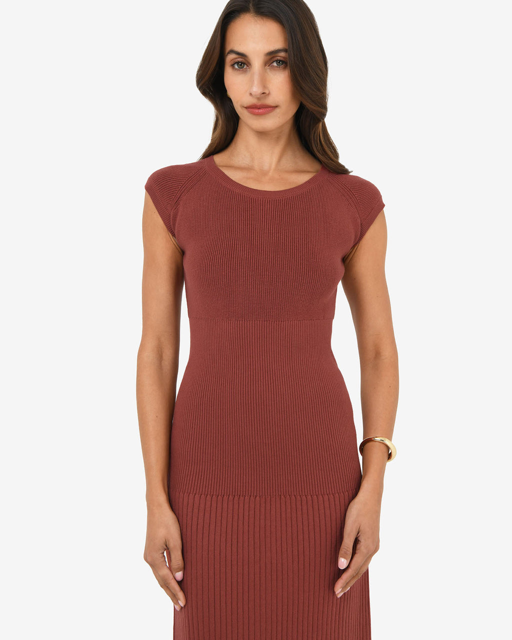 Lourdes Ribbed Knit Dress in clay — view 2