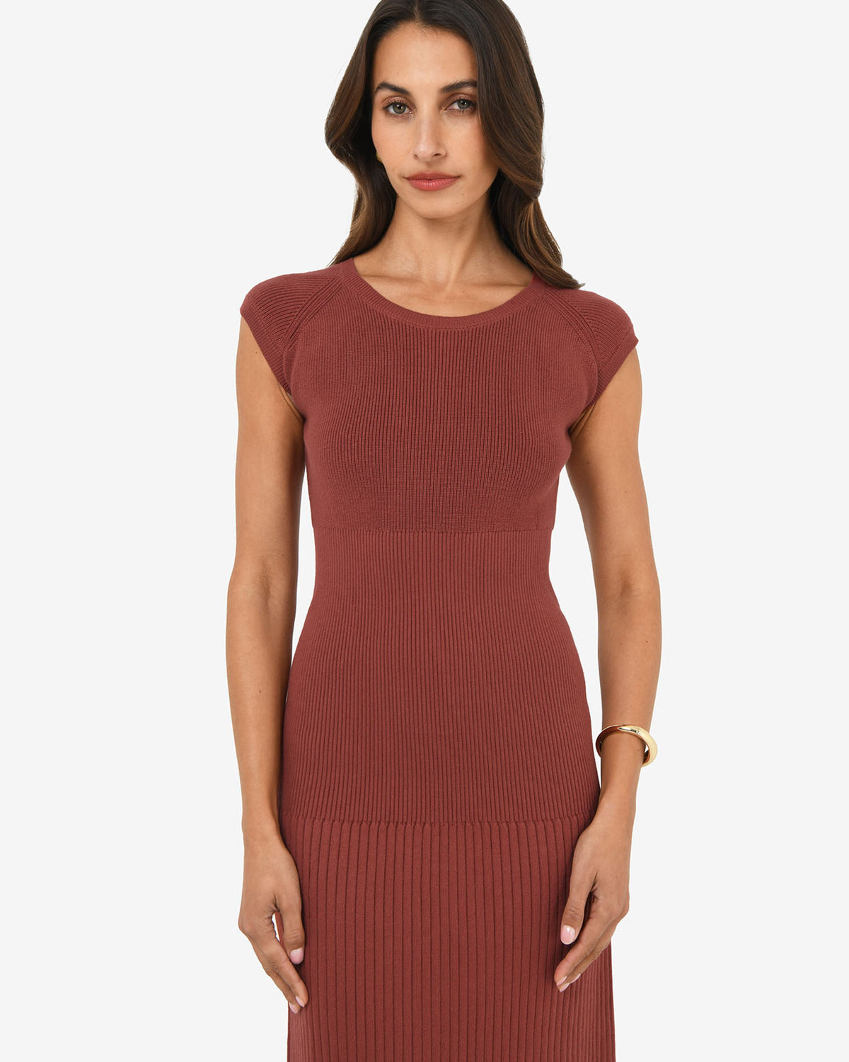 Lourdes Ribbed Knit Dress in clay — view 2