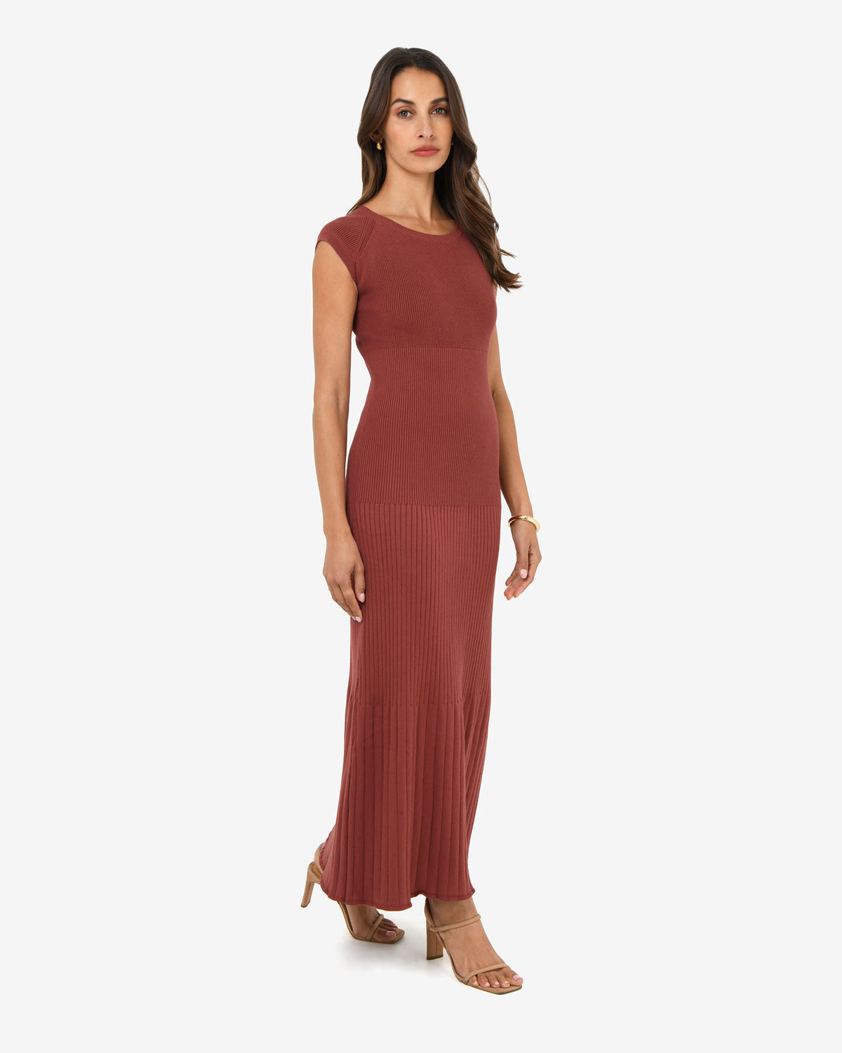Lourdes Ribbed Knit Dress in clay — view 3